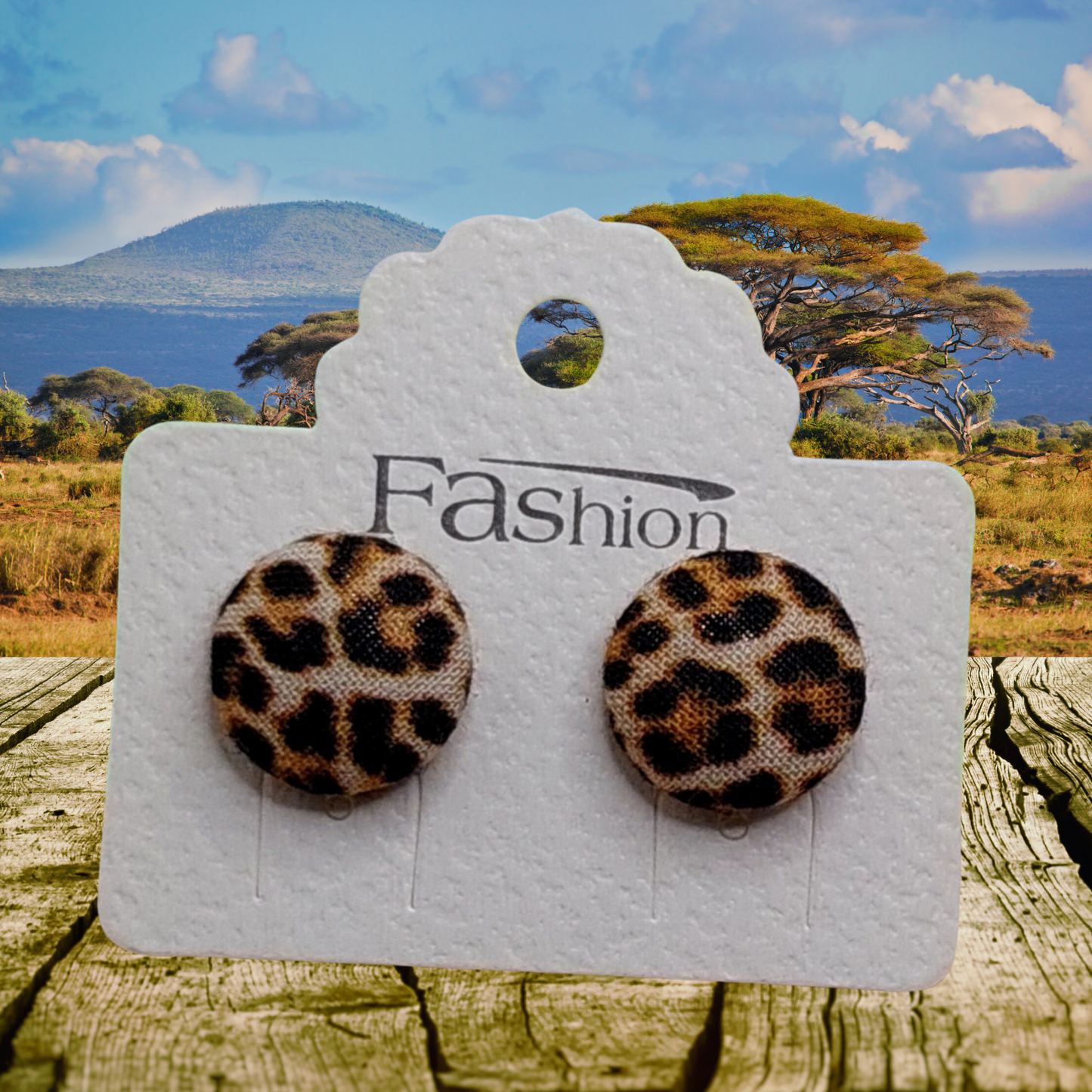 Leopard Print Pattern Fabric Button Stud Earrings (16mm)