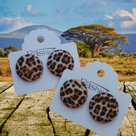 Leopard Print Pattern Fabric Button Stud Earrings (19mm)