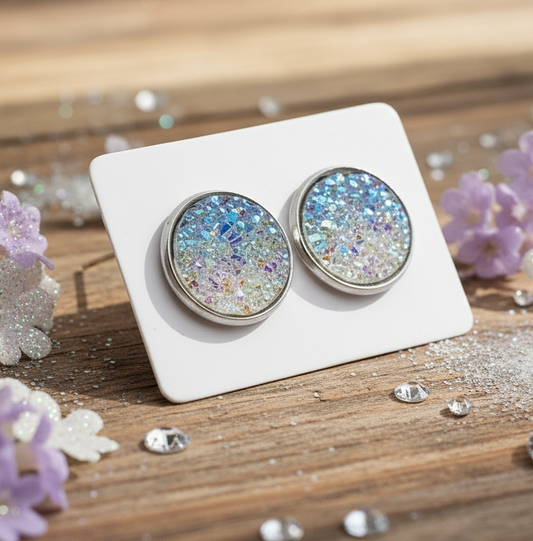 Lilac Imitation Druzy Earrings (14mm)