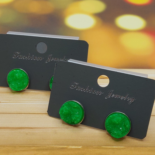 Lime Green Druzy Style Earrings (14mm)