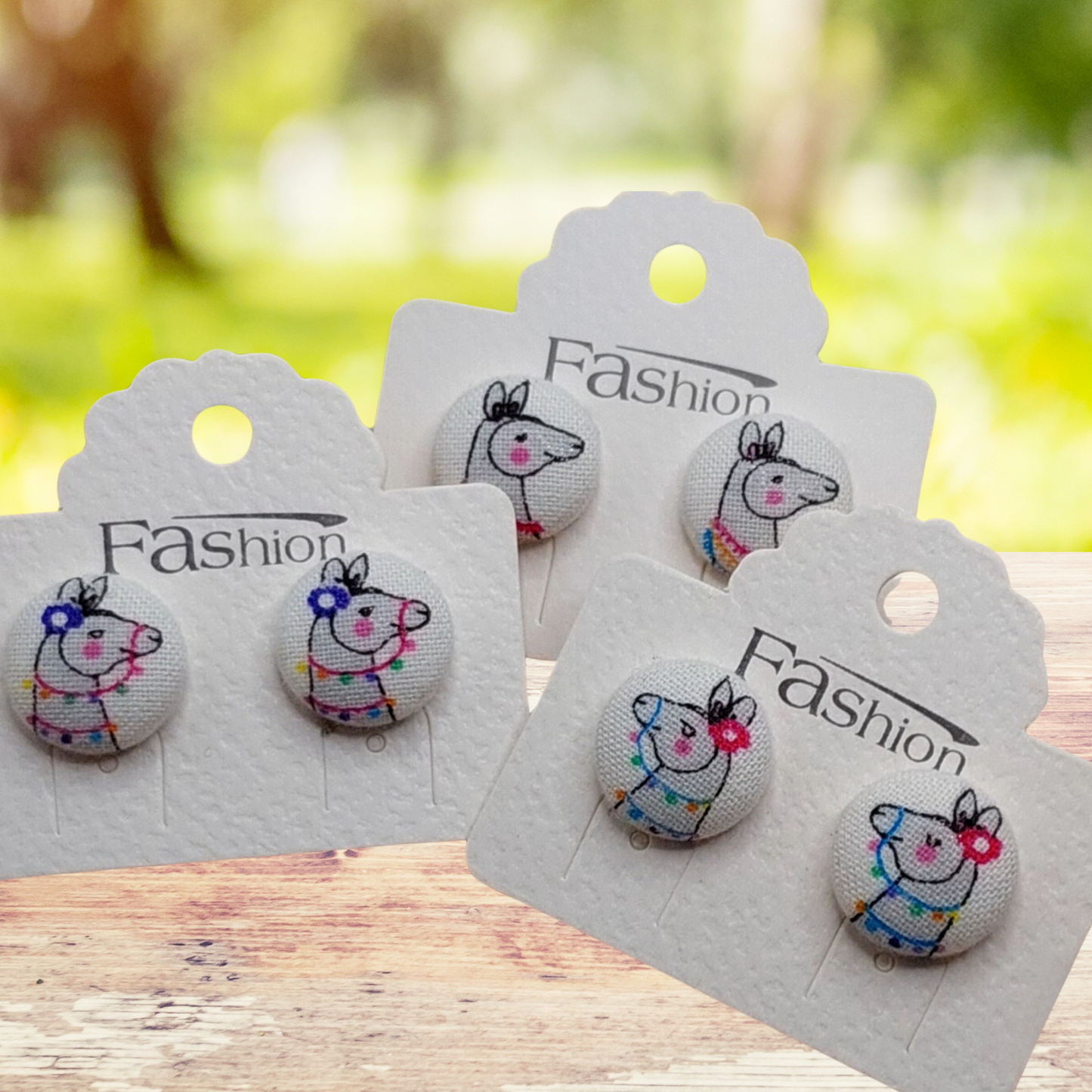 Llama Fabric Button Stud Earrings (16mm)