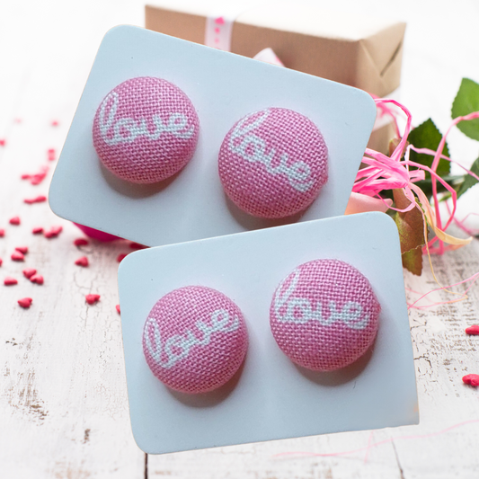 Love Fabric Button Stud Earrings (13mm)