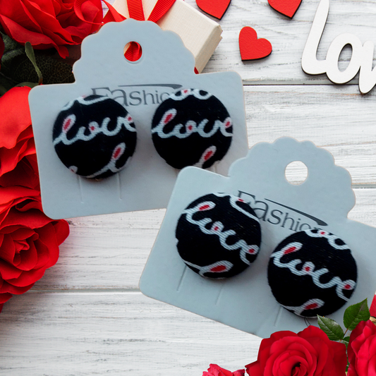 Love Fabric Button Stud Earrings (19mm)