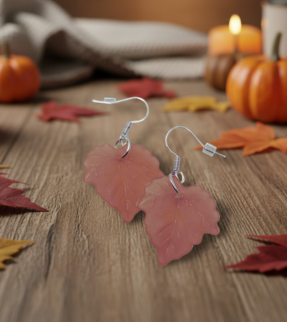 Mauve Maple Leaf Dangle Earrings