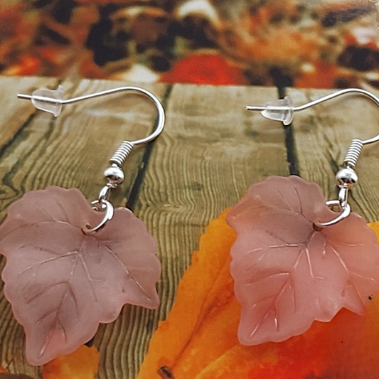 Mauve Maple Leaf Dangle Earrings