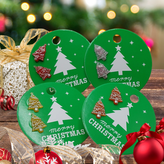 Merry Christmas Gift Tag with 12mm Tree Earrings