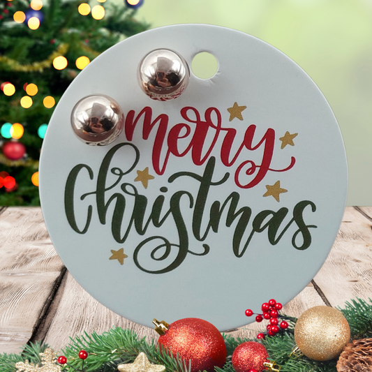 Merry Christmas Gift Tag with 8mm Gold Ball Stud Earrings