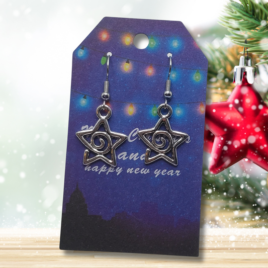 Merry Christmas and Happy New Year Gift Tag with Star Dangle Earrings