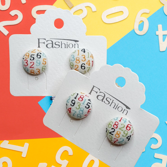 Mixed Up Numbers Fabric Button Stud Earrings (13mm)