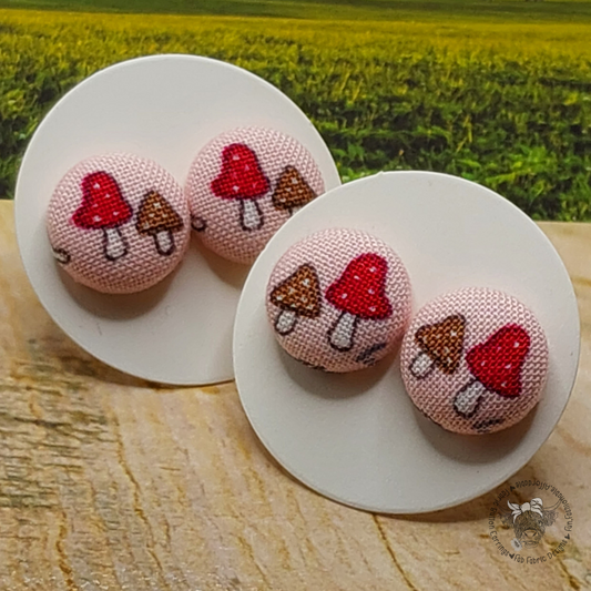 Mushroom Fabric Button Earrings (13mm)