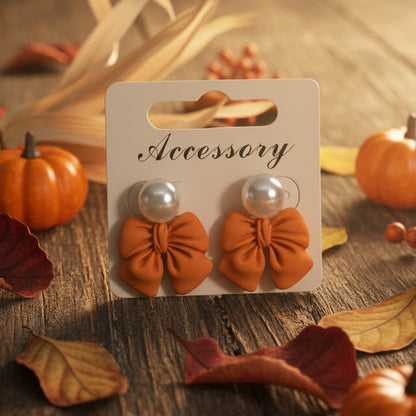 Orange Bows & Pearls Earrings