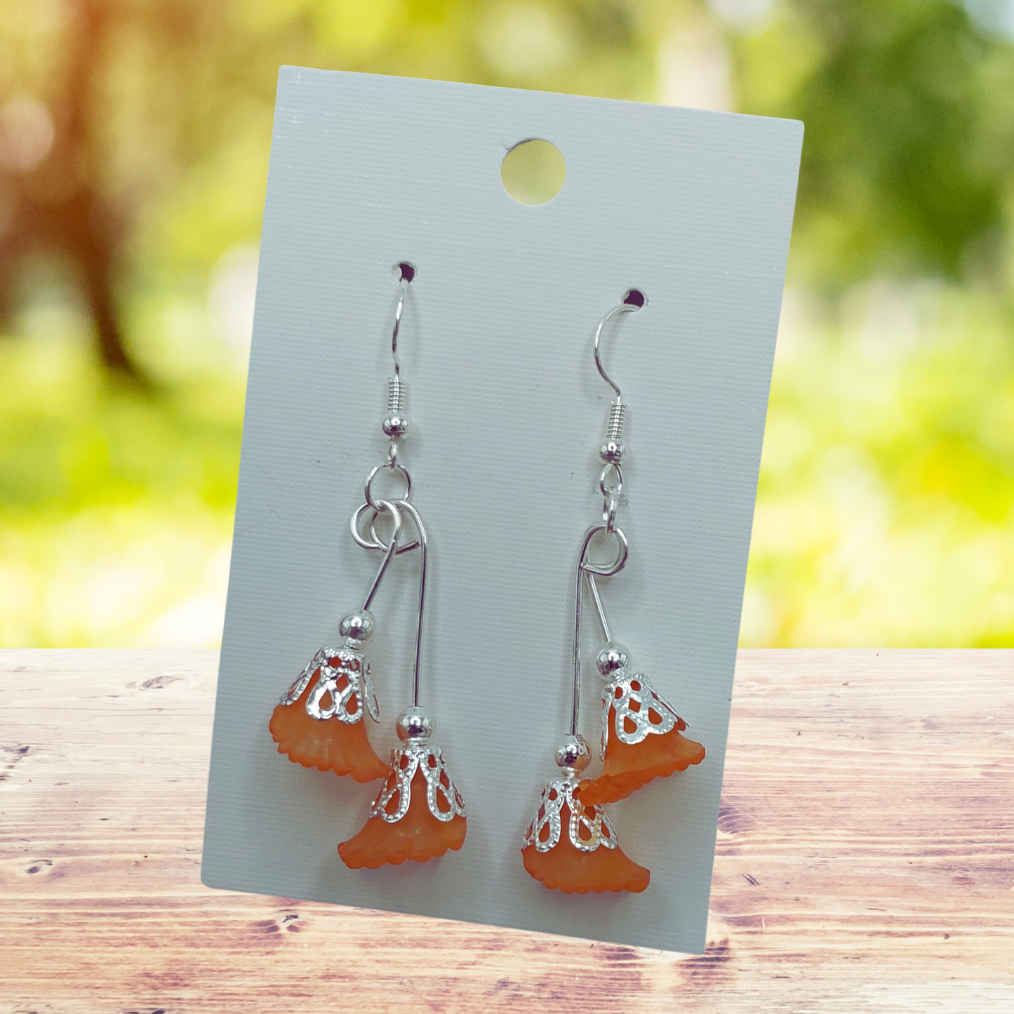 Orange Dangling Flower Earrings