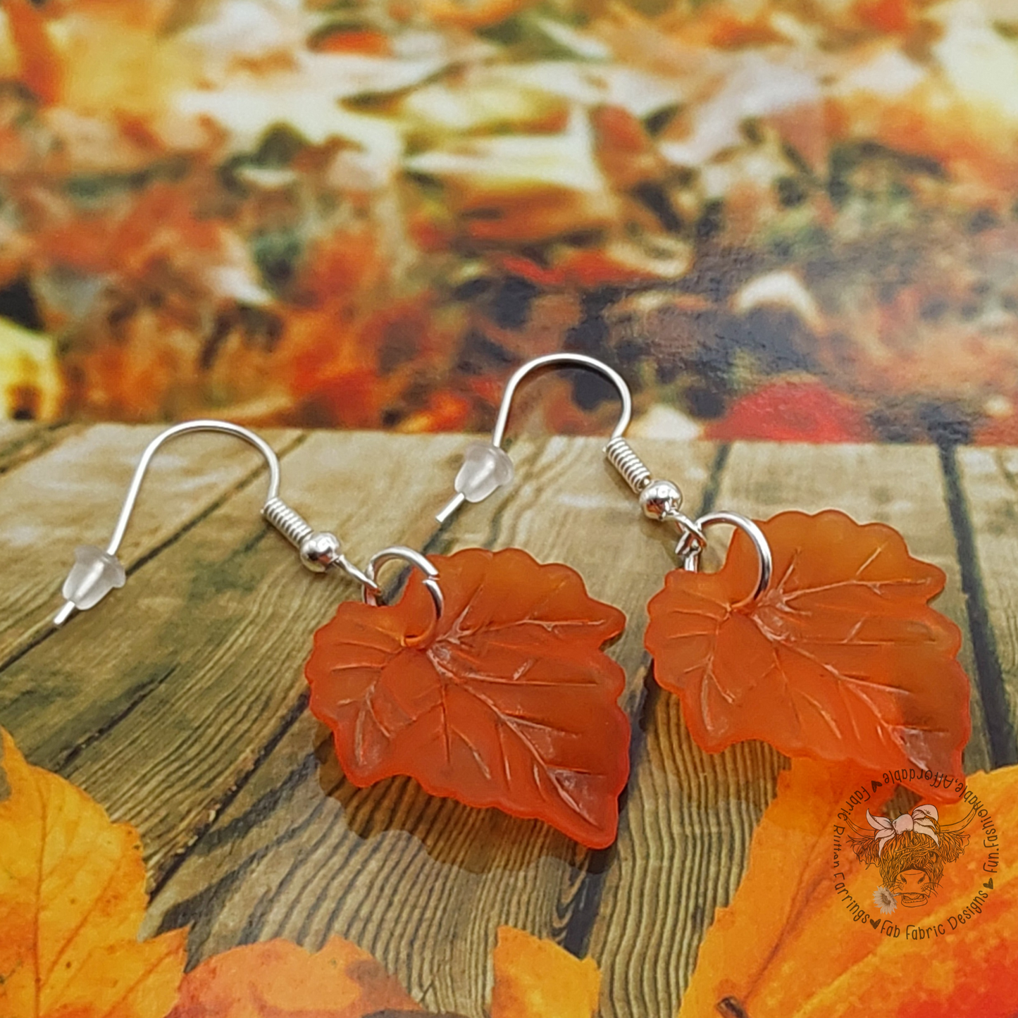 Orange Maple Leaf Dangle Earrings
