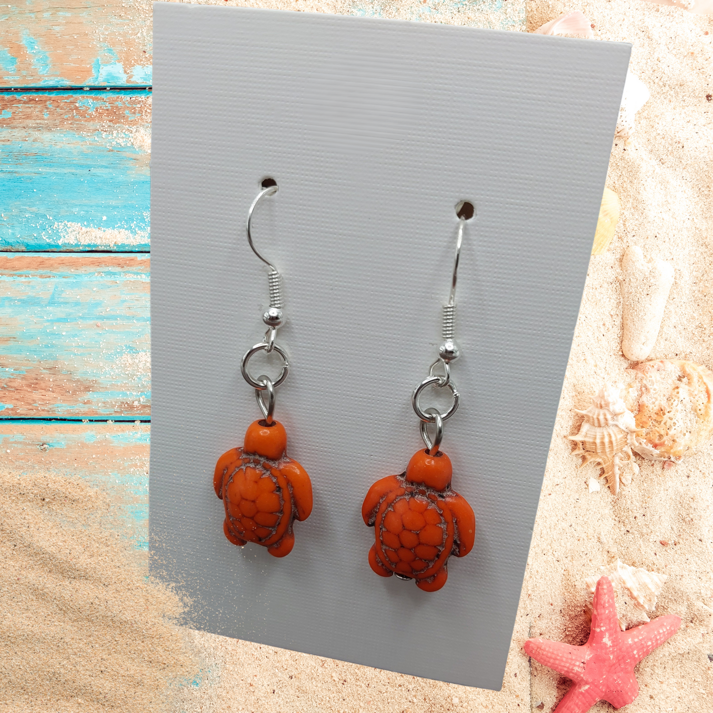 Orange Turtle Dangle Earrings