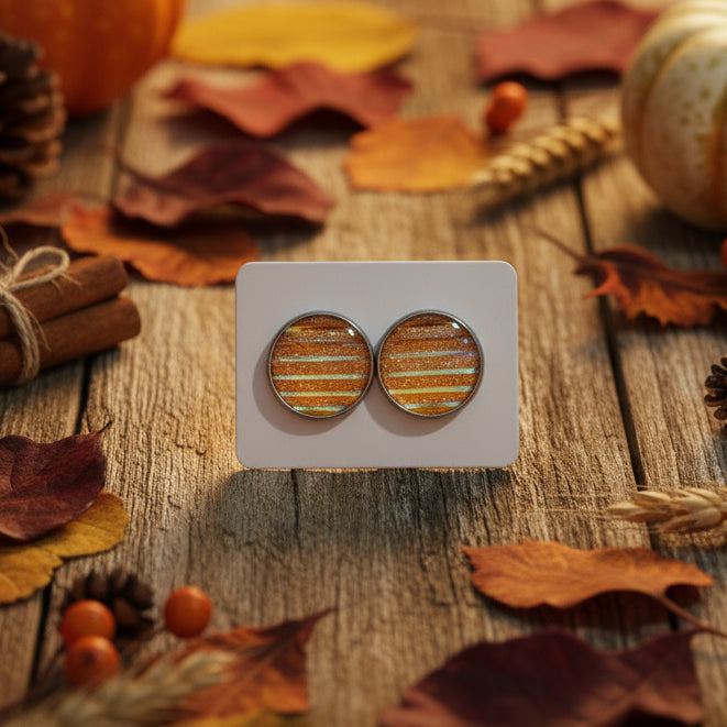 Orange Sparkle & Stripes Earrings (14mm)