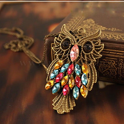 Owl Colorful Rhinestone Necklace