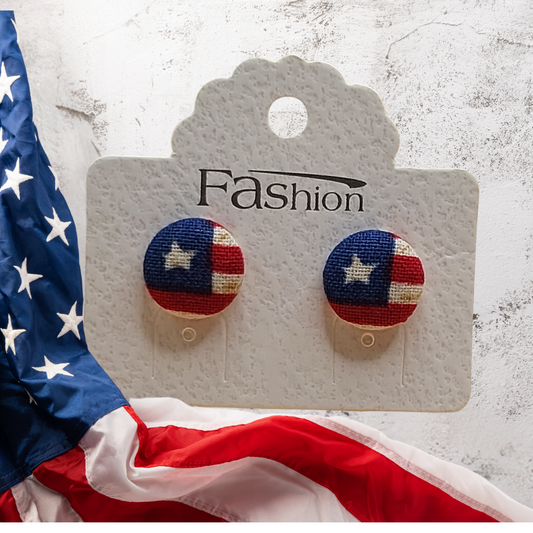 Patriotic Fabric Button Stud Earrings (13mm)