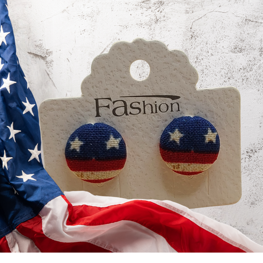 Patriotic Fabric Button Stud Earrings (16mm)