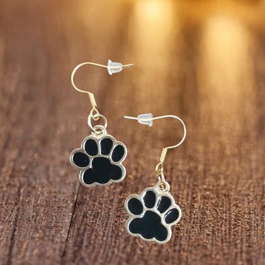 Black Paw Print Dangle Earrings