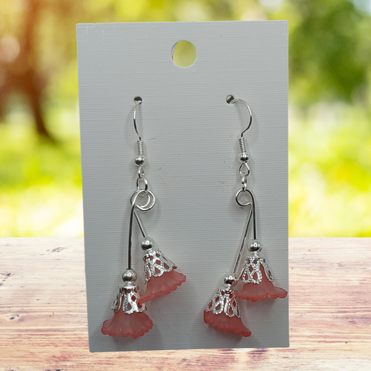 Peach Dangling Flower Earrings