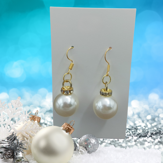 Pearly Ball & Rhinestone Dangle Earrings