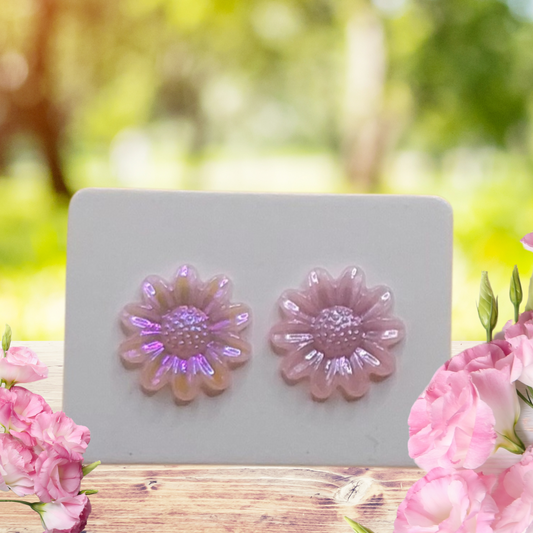 Pink Acrylic Iridescent Flower Earrings (12mm)