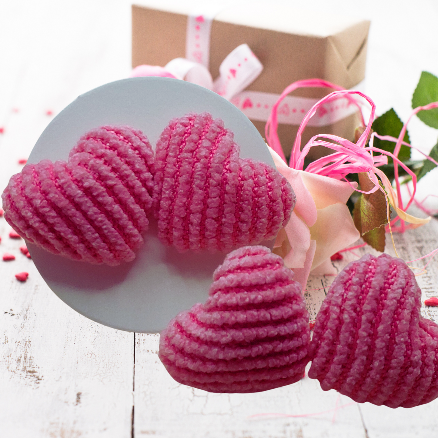 Pink Corduroy Heart Fabric Earrings (15mm)