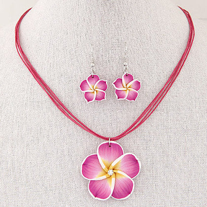 Pink Flower Polymer Clay Necklace & Earring Set