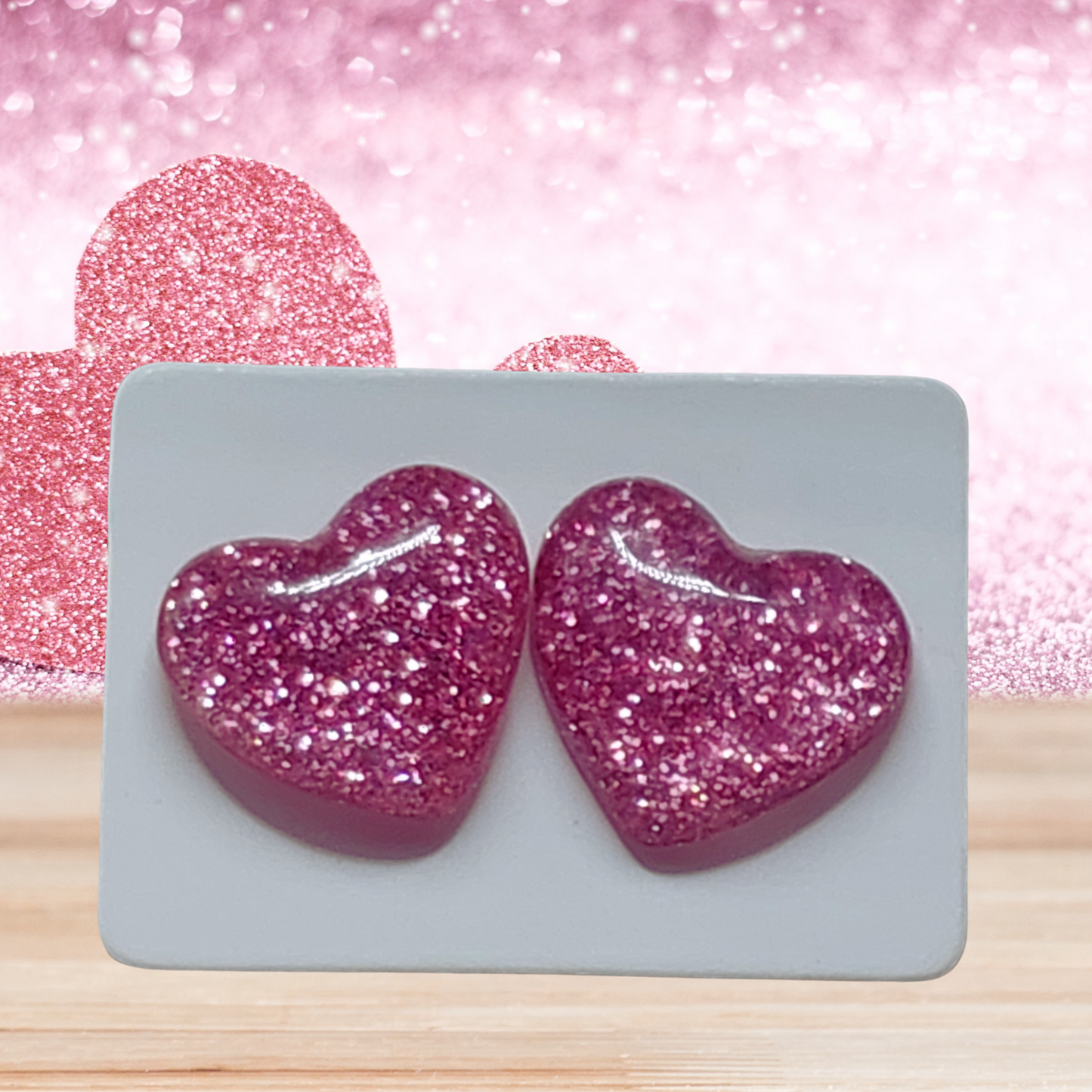 Pink Glitter Heart Earrings (16mm)