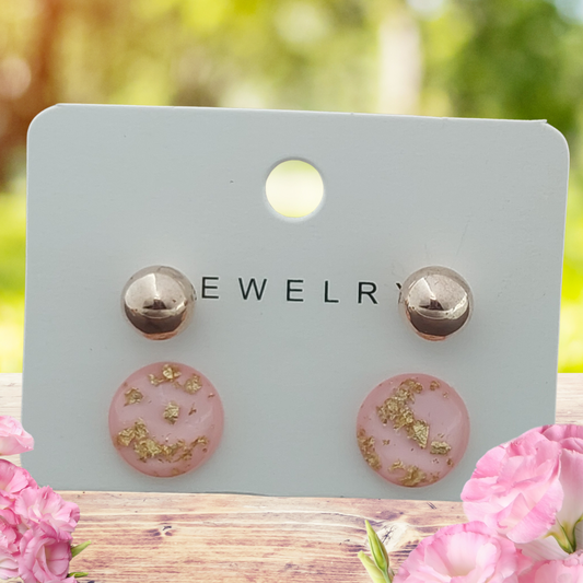 Pink Gold Foil & Ball Stud Earring Set