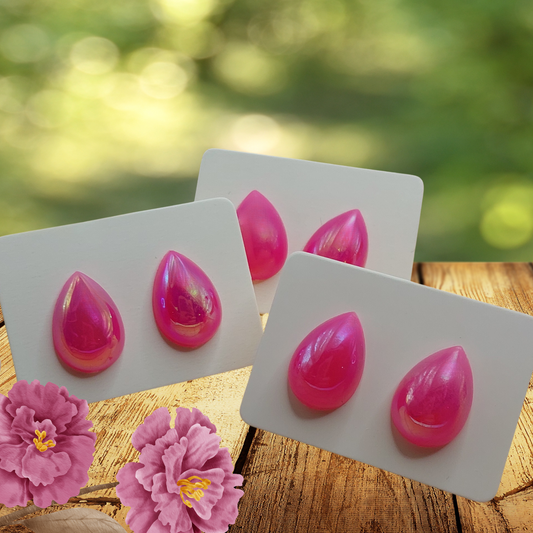 Pink Iridescent Teardrop Earrings (14mm)