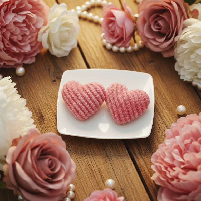 Pink Corduroy Heart Fabric Earrings (15mm)