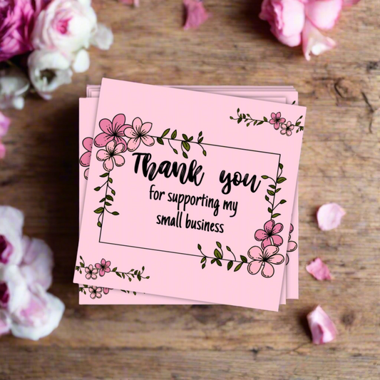 Pink Floral - Thank You for Supporting My Small Business Cards