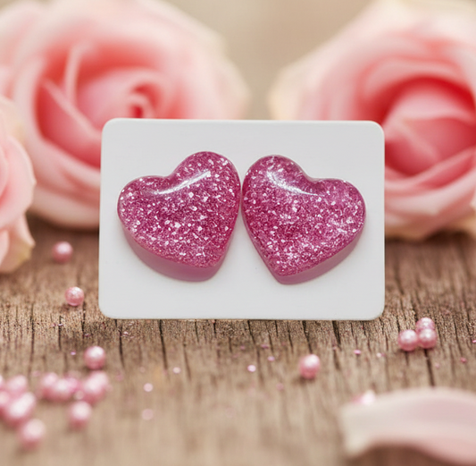Pink Glitter Heart Earrings (16mm)