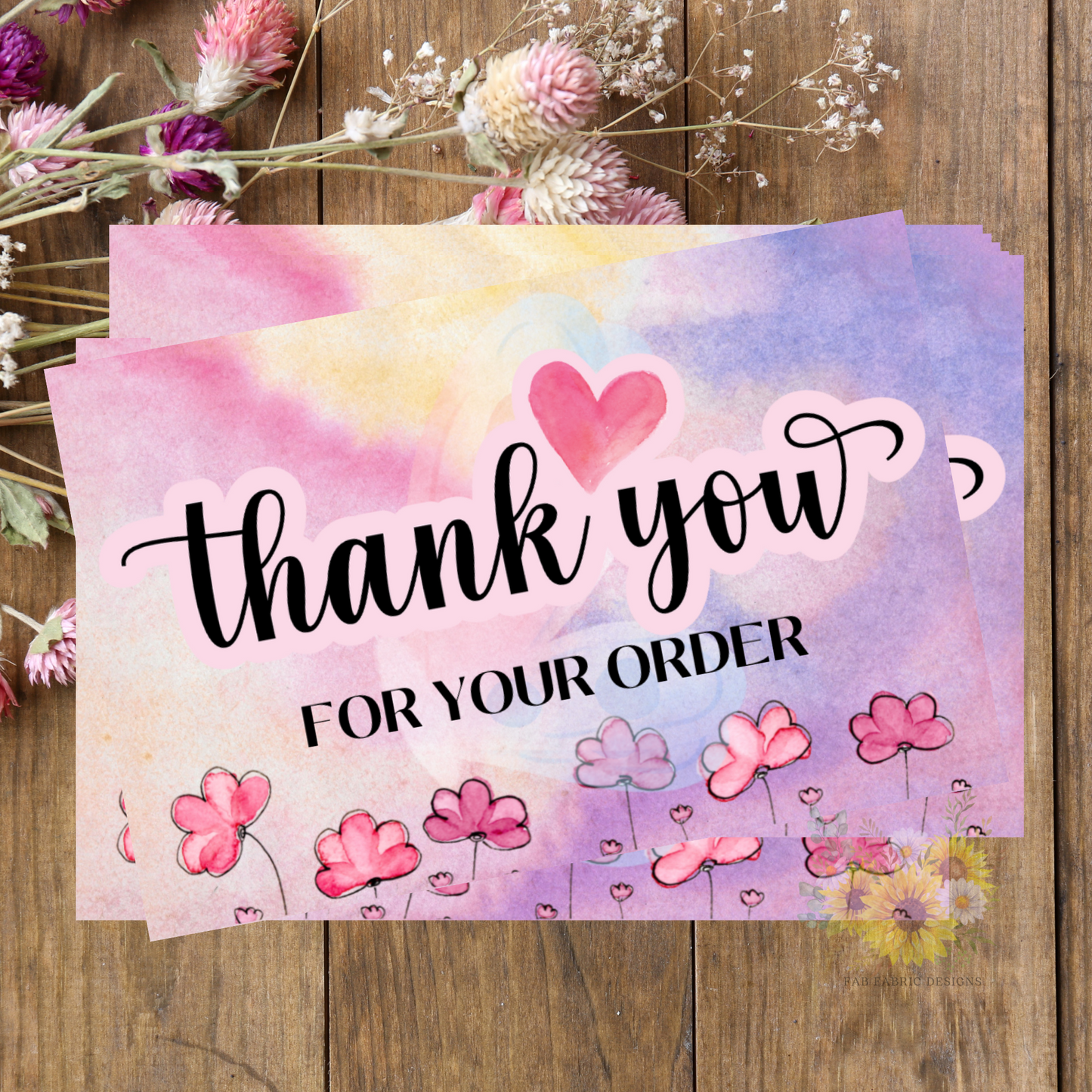 Pink & Purple Watercolor Floral - Thank You for Your Order Cards