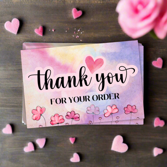 Pink & Purple Watercolor Floral - Thank You for Your Order Cards