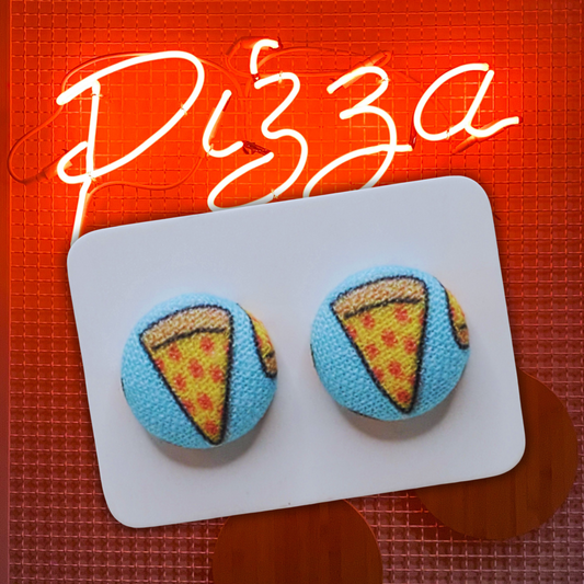 Pizza Fabric Button Stud Earrings (13mm)