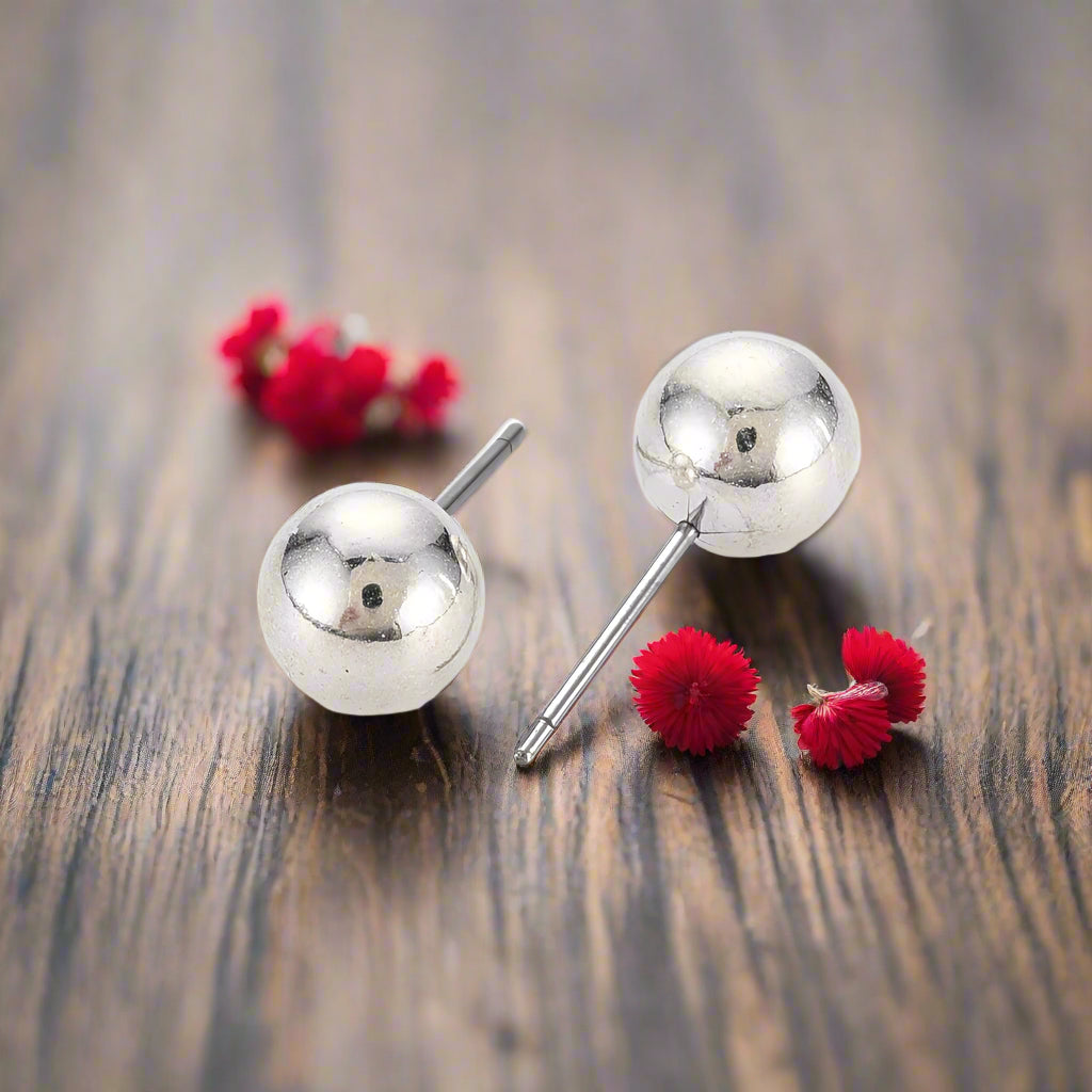 Silver Ball Stud Earrings (7.5mm)