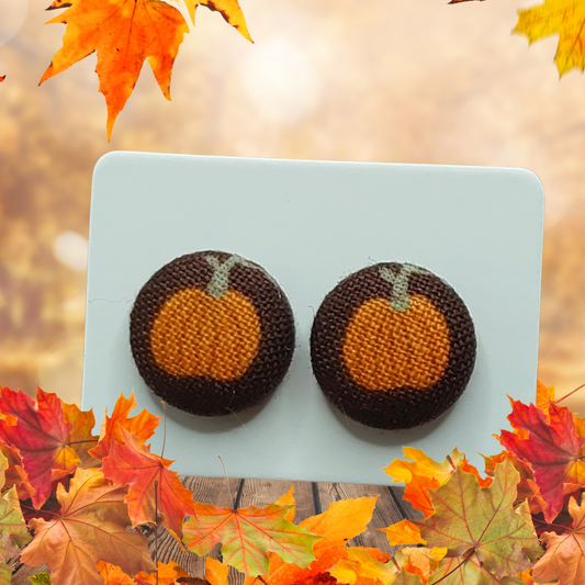 Pumpkin Spice Fabric Button Stud Earrings