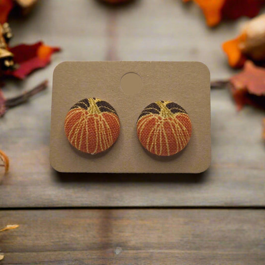 Pumpkin Fabric Button Earrings (16mm)