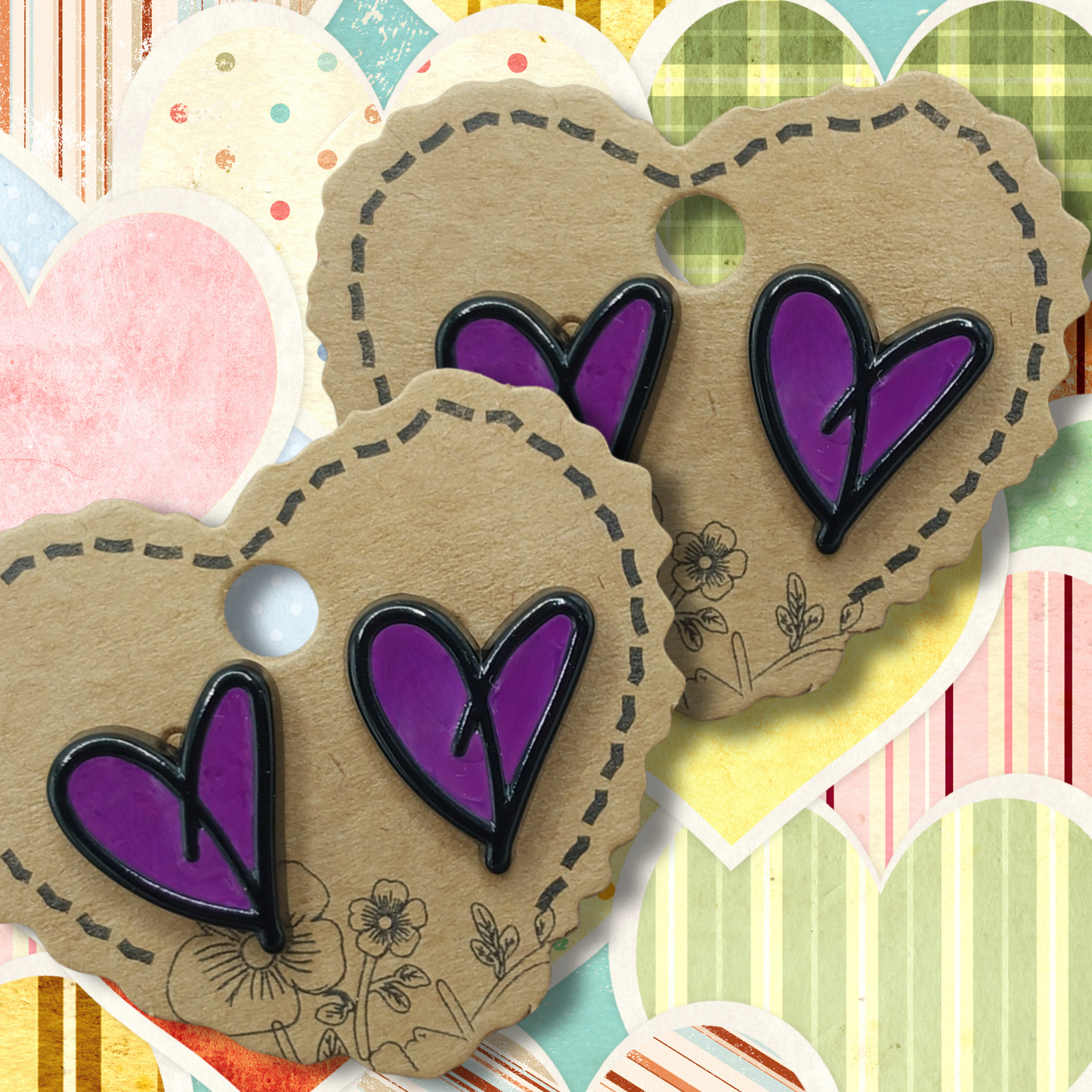 Purple Acrylic Heart Earrings