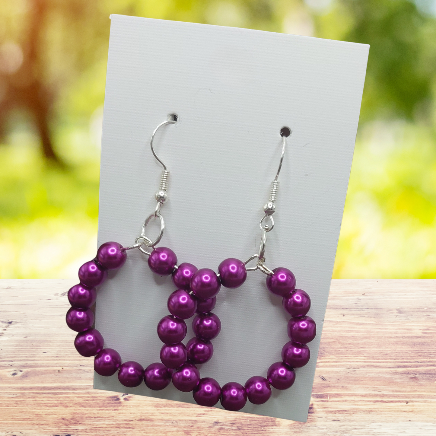 Purple Beaded Hoop Dangle Earrings