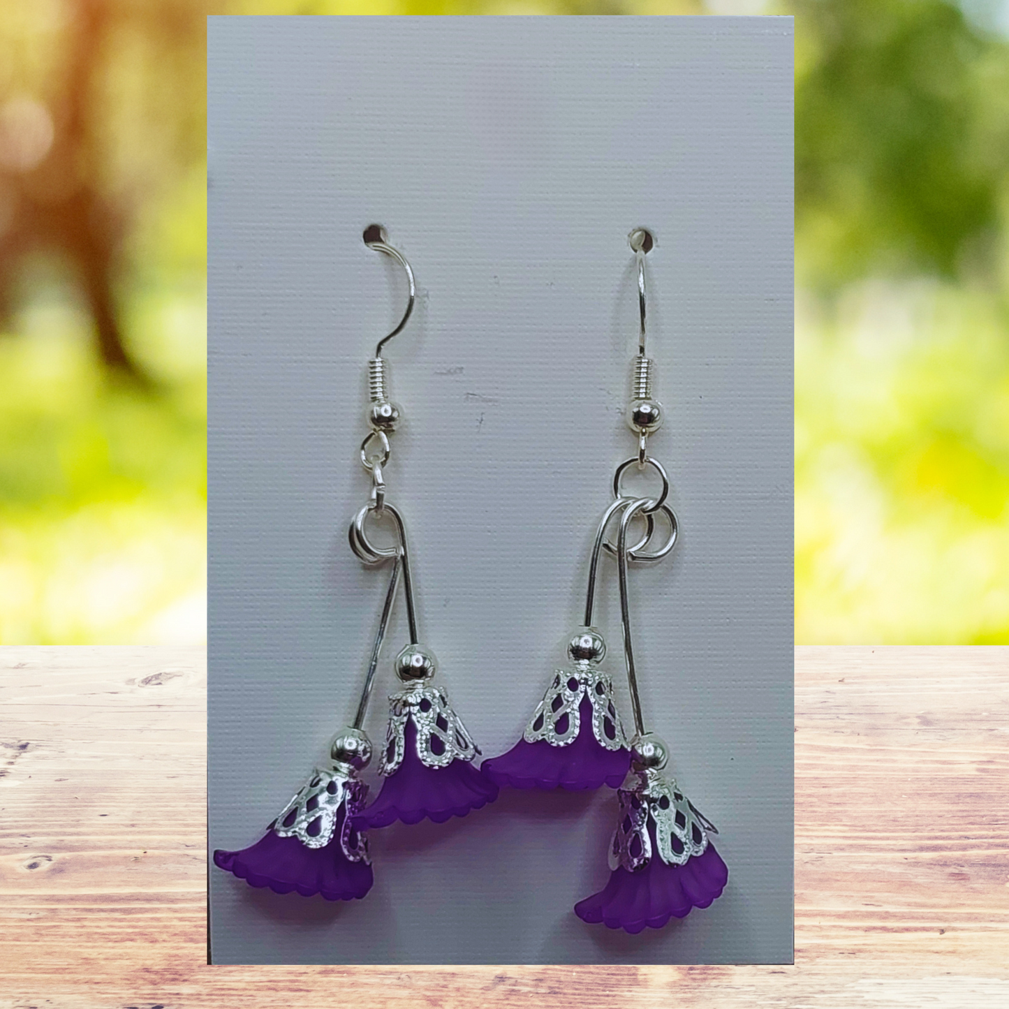 Purple Dangling Flower Earrings