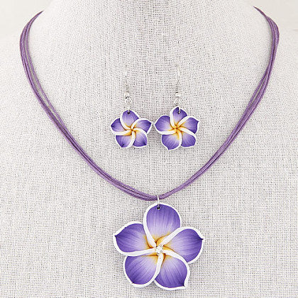 Purple Flower Polymer Clay Necklace & Earring Set