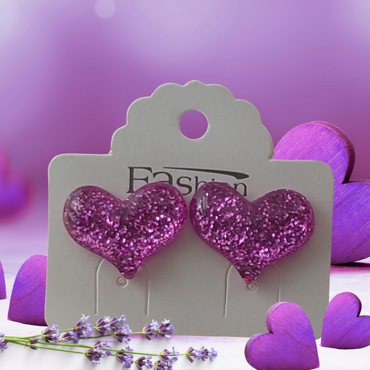 Purple Glitter Heart Earrings (17mm)