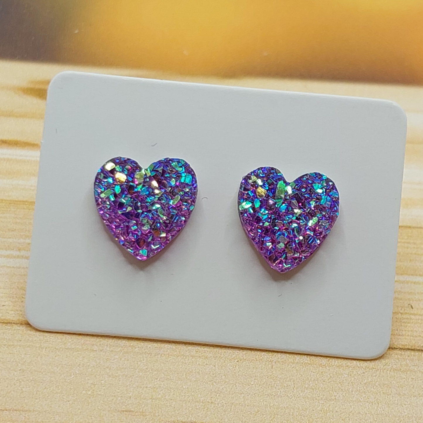 Purple Glittery Heart Earrings (10mm)