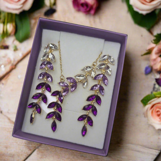 Purple Gradient Cubic Zirconia Necklace & Earring Set