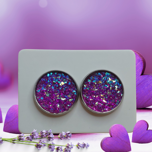 Purple Imitation Druzy Earrings (14mm)