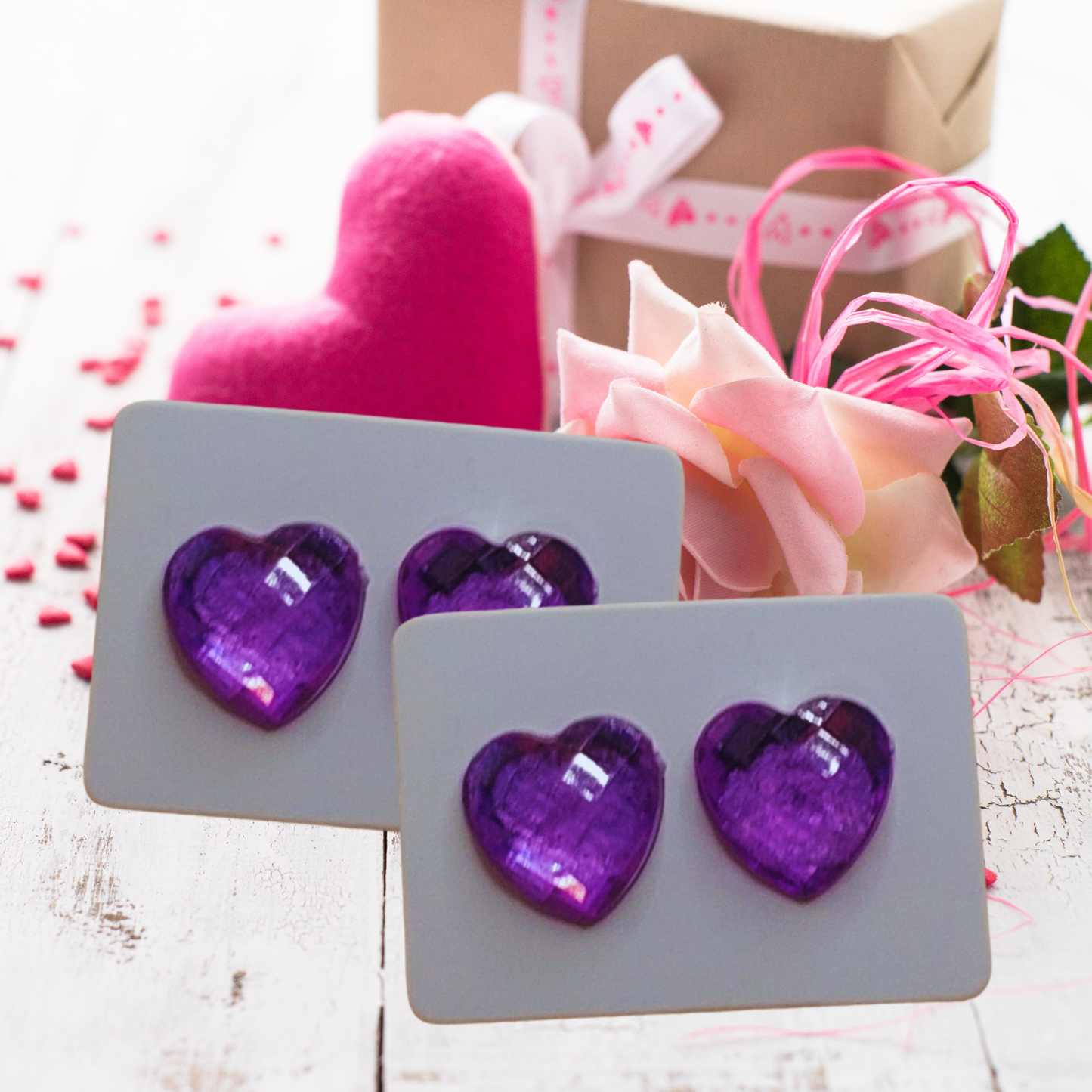 Purple Imitation Gemstone Heart Earrings (12mm)