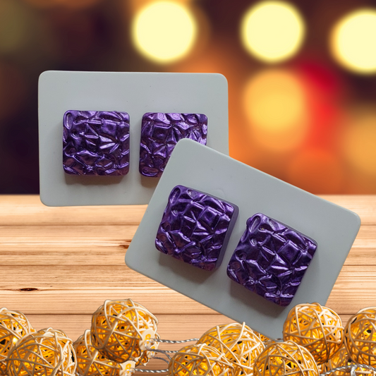 Purple Pearlescent Textured Square Earrings (12mm)